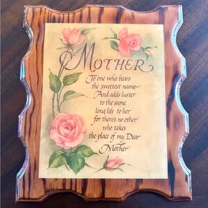 Vintage Mother Poem wooden Wall Plaque Roses handmade English Cottagecore